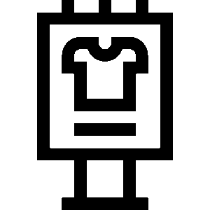 Icon depicting a product poster or display sign mounted on a stand, representing retail display or point-of-sale signage.