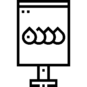 Icon of a digital advertising display with a play button and media layout, representing multimedia and media display stands.