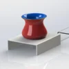 Polished white acrylic riser displaying a red and blue ceramic vase.