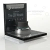 Black and clear acrylic display plinth showcasing a 3Dconnexion SpaceNavigator 3D Mouse with graphic insert panel.