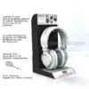 Clear acrylic countertop headphone stand with branding, designed for retail product display.