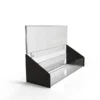 Clear acrylic 2-tier card display with black side panels and a removable clear header, designed for countertop use.