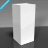 Minimalist white acrylic display plinth pedestal on a dark reflective surface.