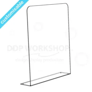 Clear acrylic checkout screen with polished edges and a secure L-shaped base return.