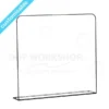 Clear acrylic 900mm-wide checkout safety screen with base return for counters and service areas.
