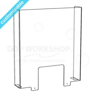 Clear acrylic protective screen with side returns and cut-out opening at the bottom center.