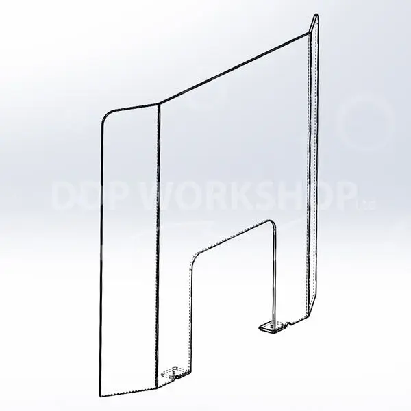 Clear PETG wraparound counter safety screen with pass-through opening and angled side panels
