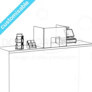 Clear acrylic sneeze screen wrap with front opening for desk or counter protection at point-of-sale.