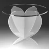 Elegant cake stand with a frosted acrylic heart-shaped base and a round clear acrylic top, perfect for romantic occasions.