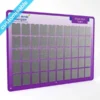 Customisable acrylic staff photoboard with 50 A7 portrait pockets and purple border, featuring "Meet Our Team" header and logo branding.