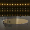 14-inch round silver mirrored acrylic disc reflecting ambient light and surrounding decor.