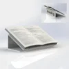 Acrylic desktop lectern stand holding an open book with front branding area