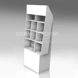 Freestanding upright cardboard shipper display unit with branded panels, designed for showcasing toys, books, or boxed products.