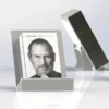 Acrylic book display stand holding Steve Jobs biography in upright position