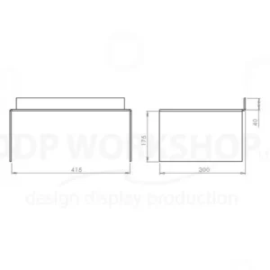 Technical drawing of Mug Display Bridge showing front and side dimension