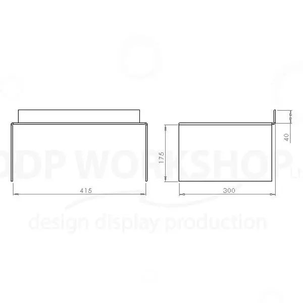 Technical drawing of Mug Display Bridge showing front and side dimension