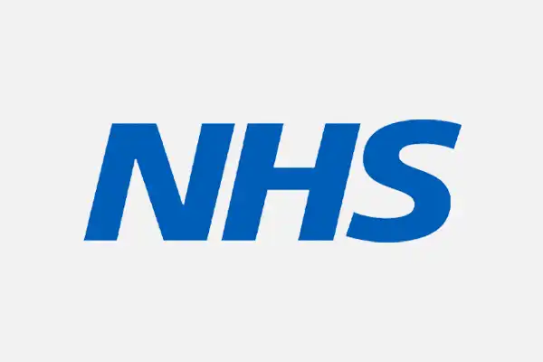 NHS logo in bold blue capital letters on a white background