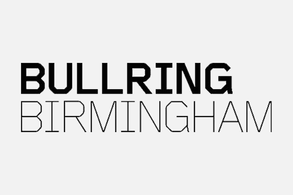 Bullring Birmingham logo in stylised black uppercase font on light background