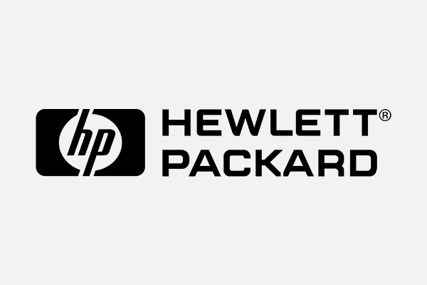 Hewlett-Packard logo featuring the "hp" monogram inside a circle and the words "HEWLETT PACKARD" in bold uppercase text