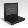 White countertop product glorifier display with A5 landscape graphic pocket, designed by DDP Workshop.